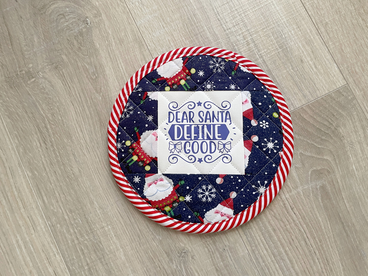 Quilted Christmas Potholders: Funny Santa Holiday Hot Pads - Set of 2