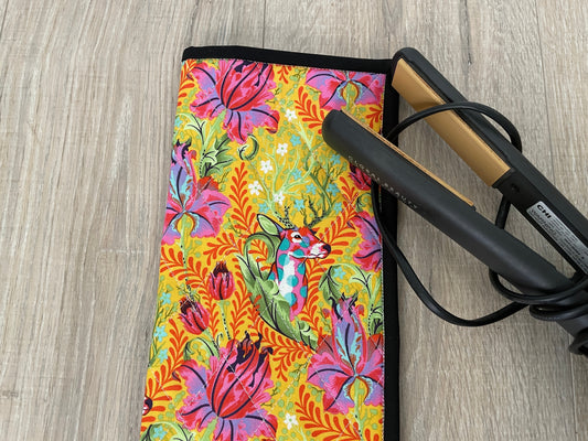 Flat/Curling Iron Quilted Case, Pink Yellow Florals