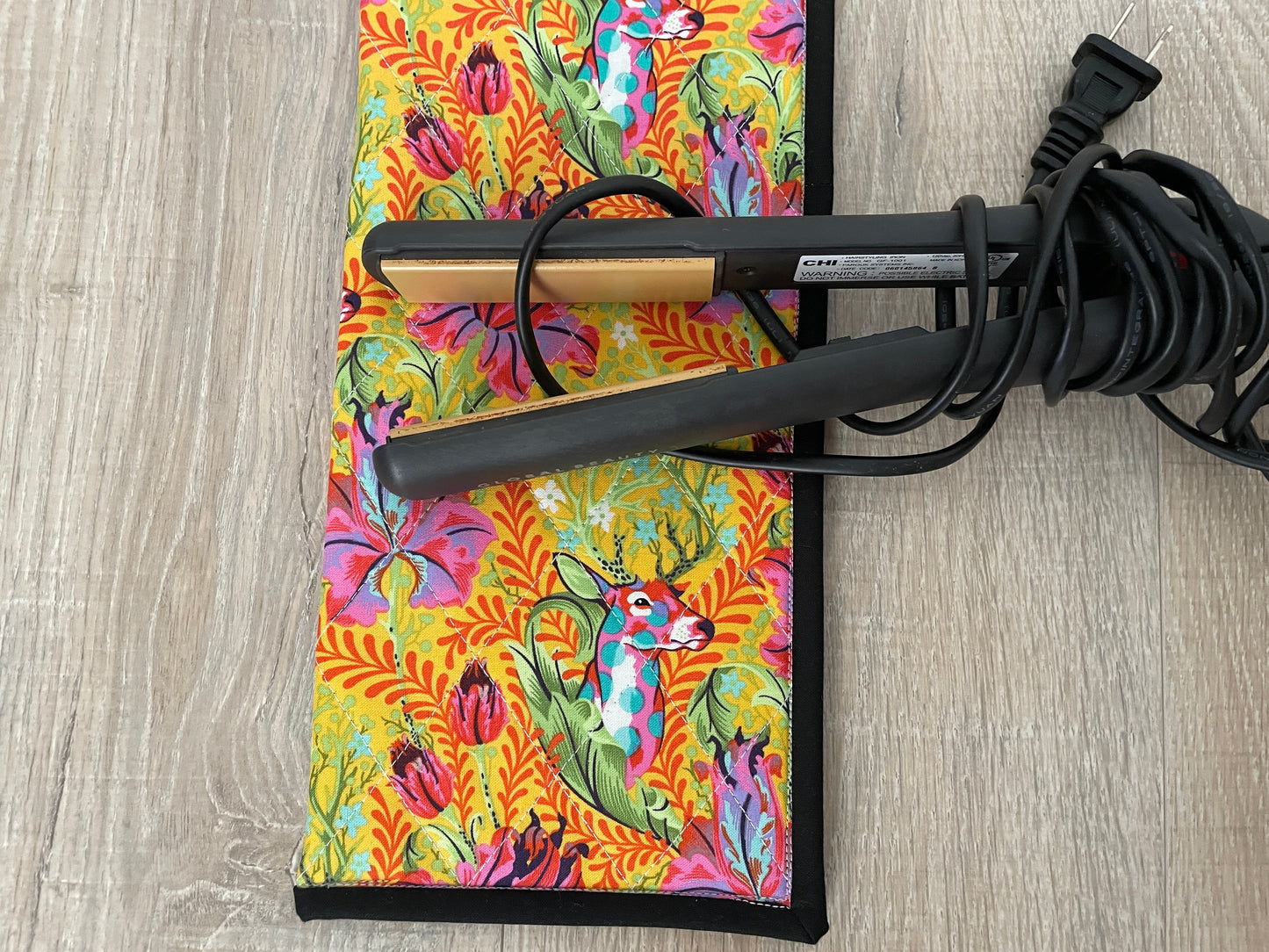 Flat/Curling Iron Quilted Case, Pink Yellow Florals