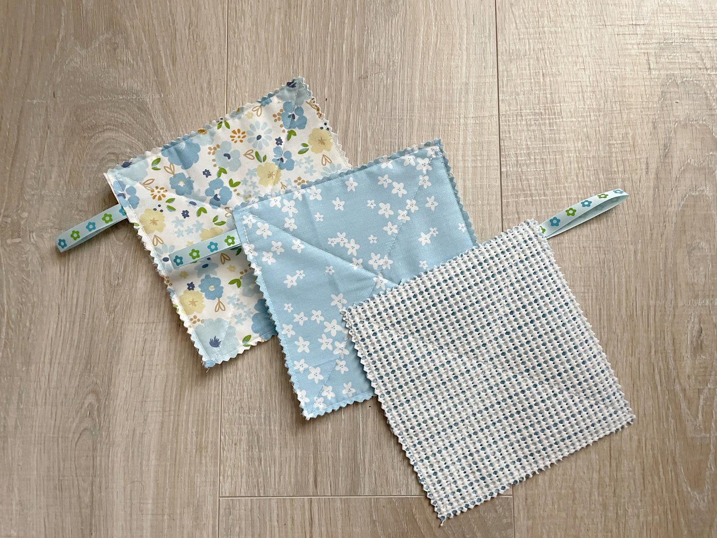 Blue Floral Fabric Jar Grippers Set of 3