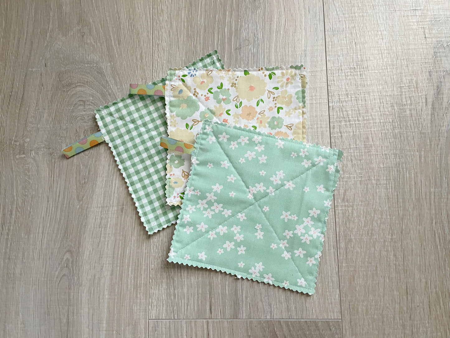 Green Floral Fabric Jar Grippers Set of 3