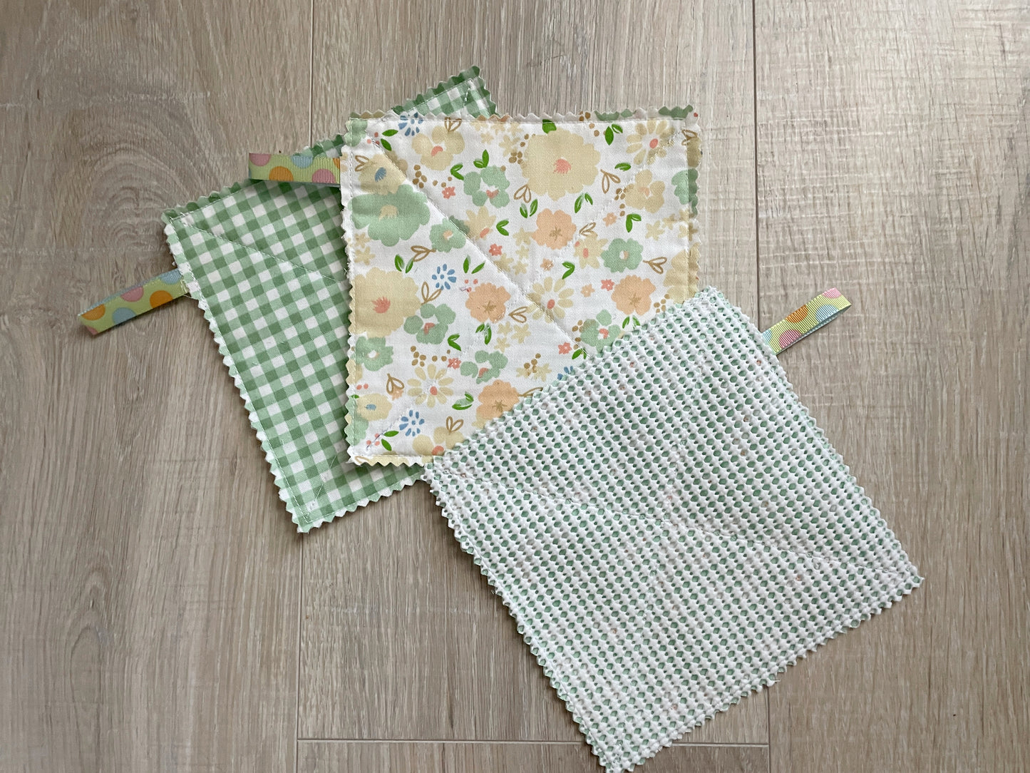 Green Floral Fabric Jar Grippers Set of 3