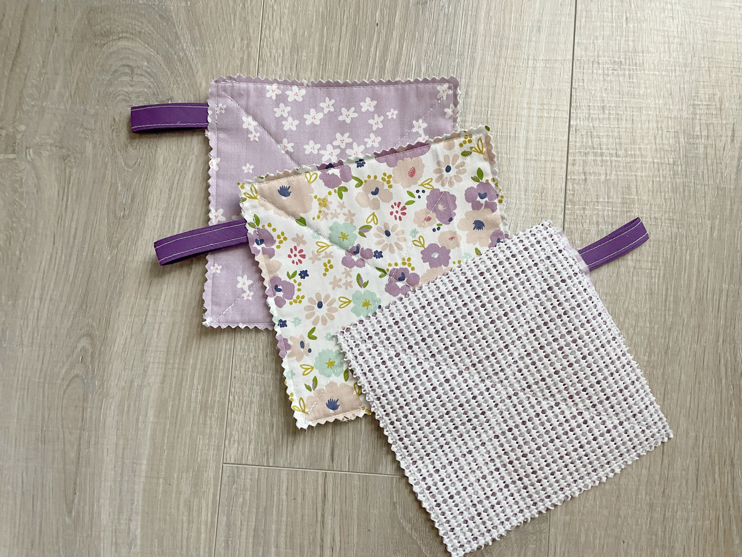 Purple Floral Fabric Jar Grippers Set of 3