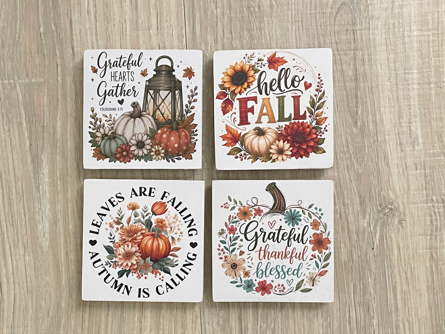 Fall Wood Magnets Set of 4 - 3x3 Fridge Magnets