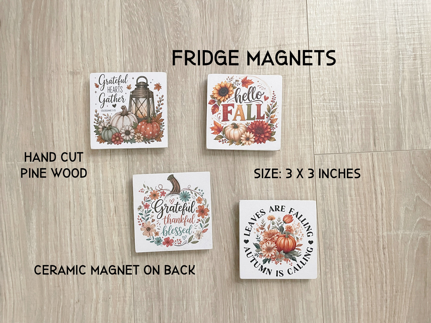 Fall Wood Magnets Set of 4 - 3x3 Fridge Magnets