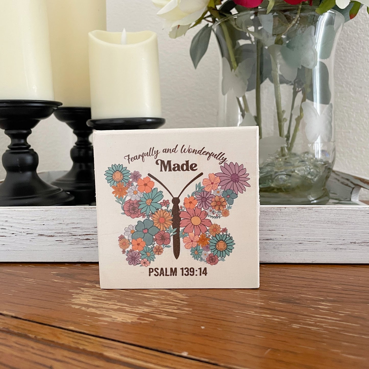 Fearfully & Wonderfully Made Scripture Sign – Rustic Wood Wall Decor, Christian Gift, Psalm 139 Bible Verse