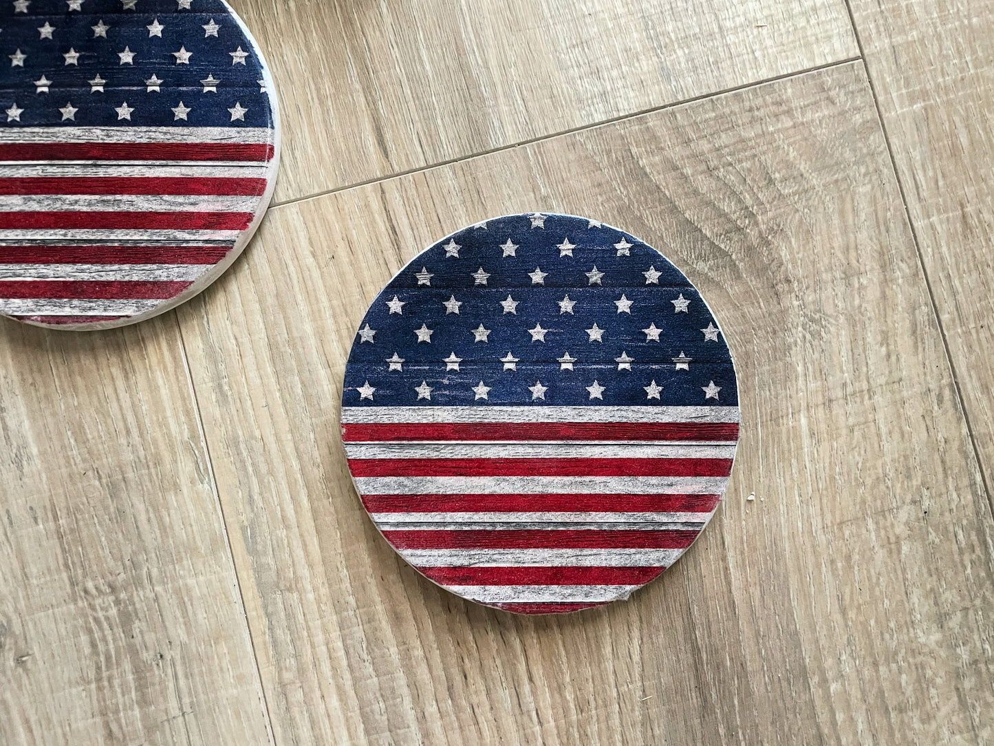 Rustic American Flag Coaster Set with Holder