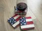 Square American Flag Coaster Set | Rustic Patriotic Wooden Coasters