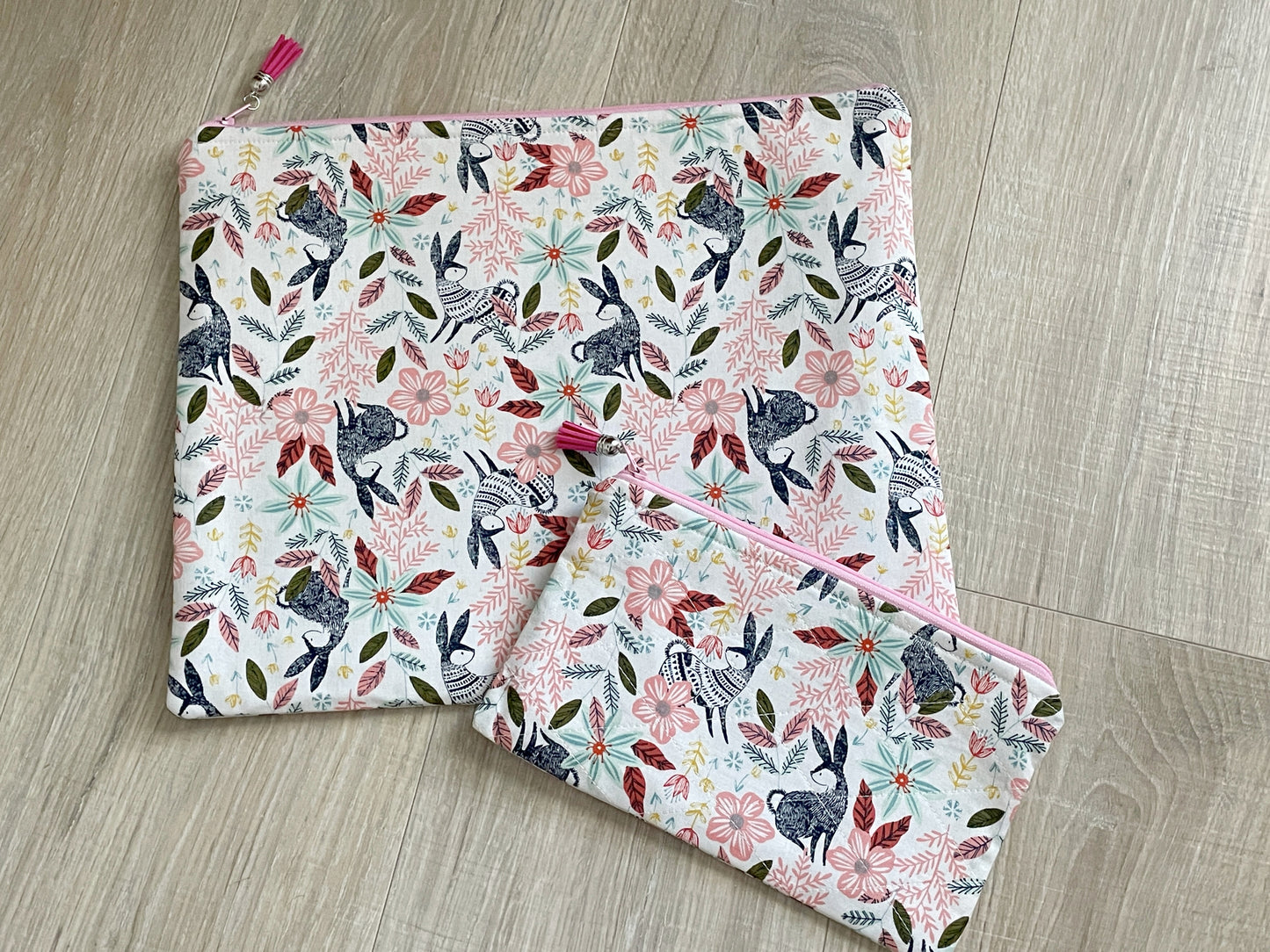 13inch MacBook Sleeve, Woodland Bunny & Floral Sleeve Set