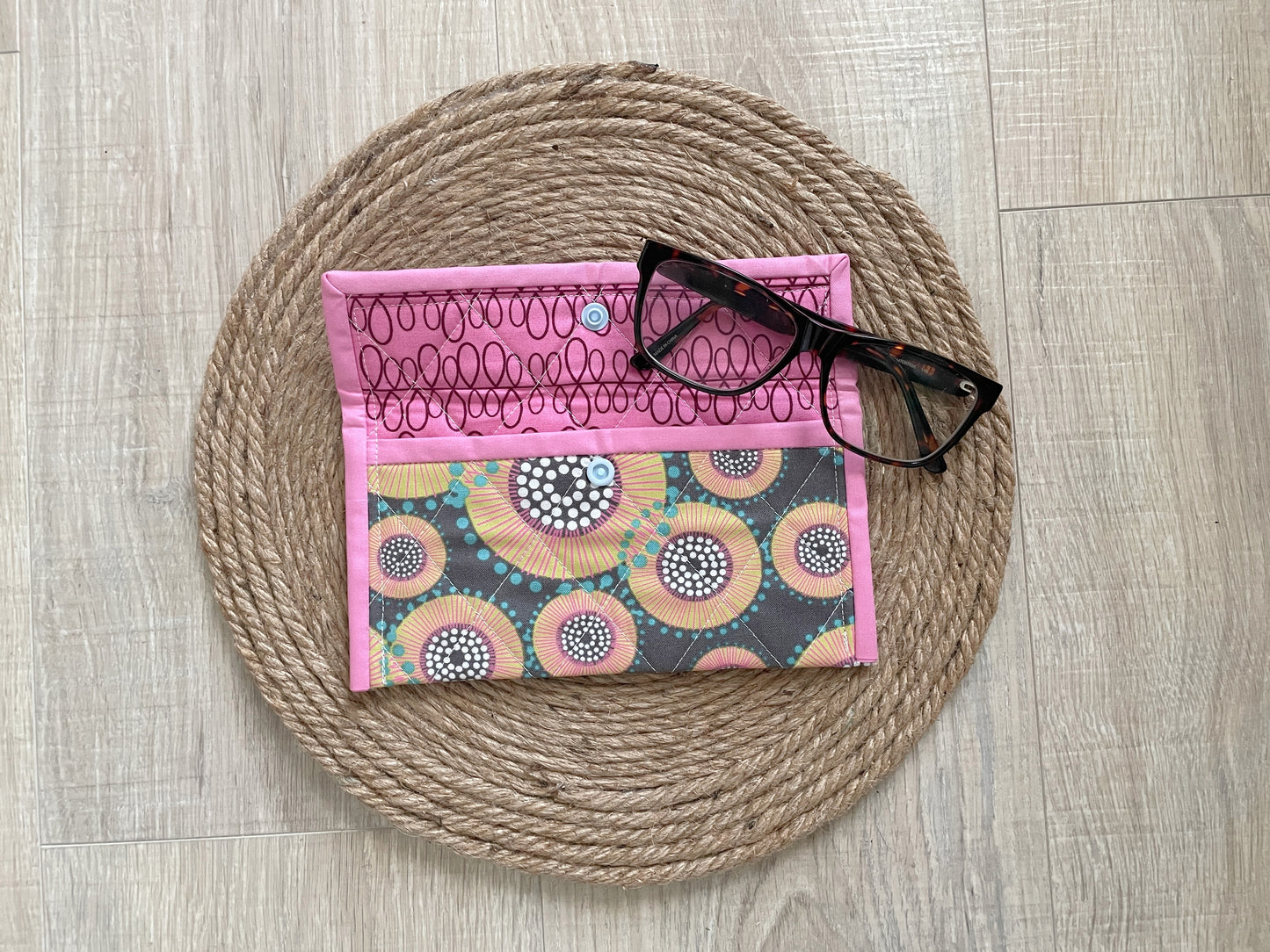Pink & Yellow Retro Circles Eyeglass Case