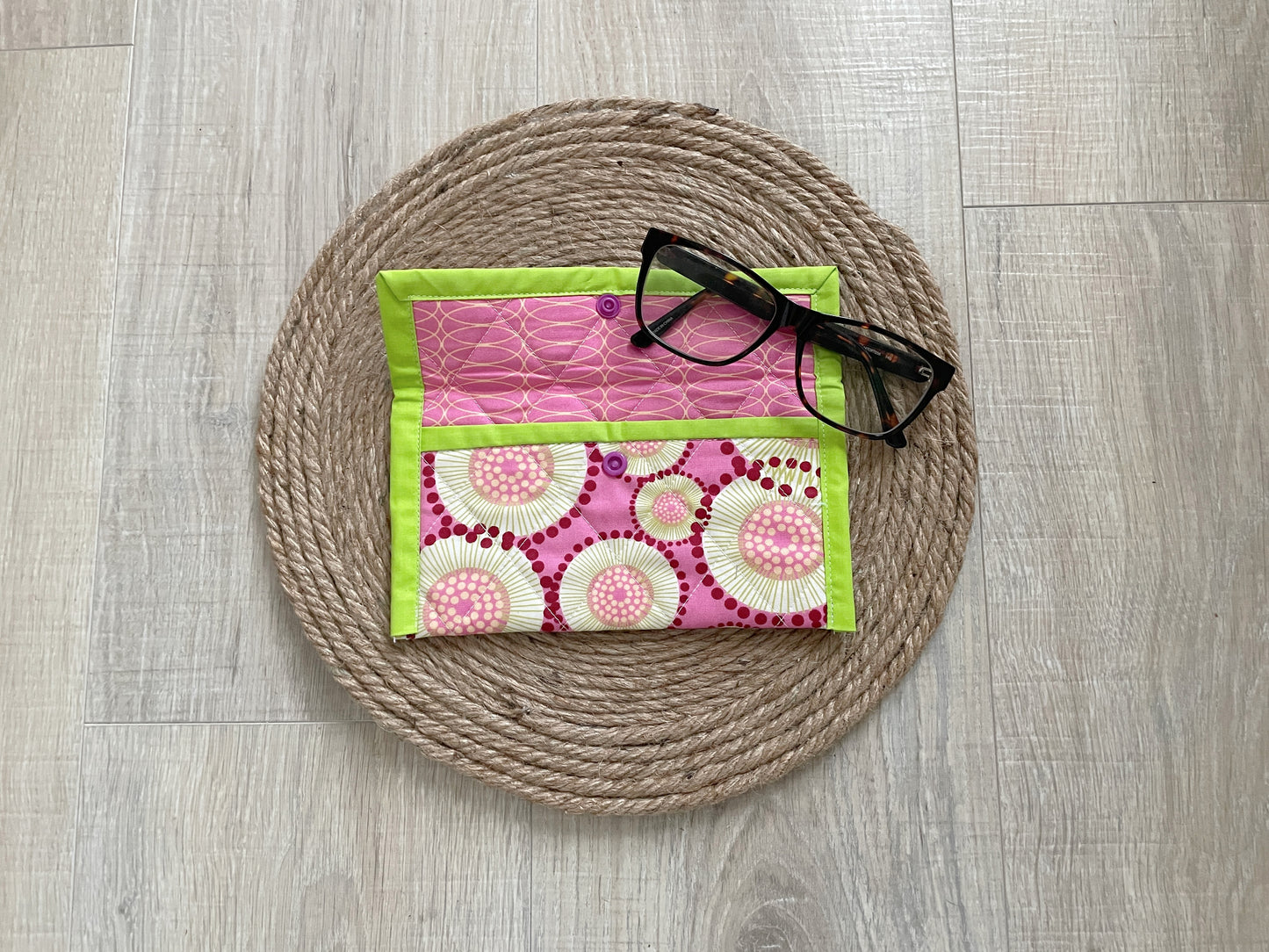 Pink & Green Retro Circles Eyeglass Case