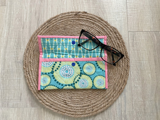 Blue & Green Retro Circles Eyeglass Case
