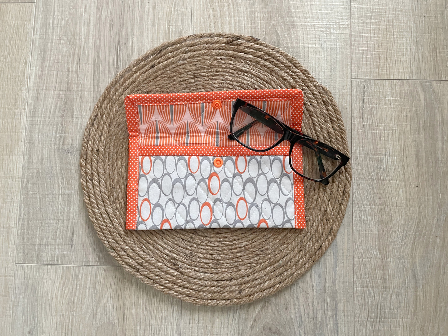 Orange & Gray Retro Print Eyeglass Case