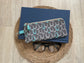 Aqua and Gray Retro Ovals Eyewear Case – Handmade Zipper Pouch with Leather Tassel