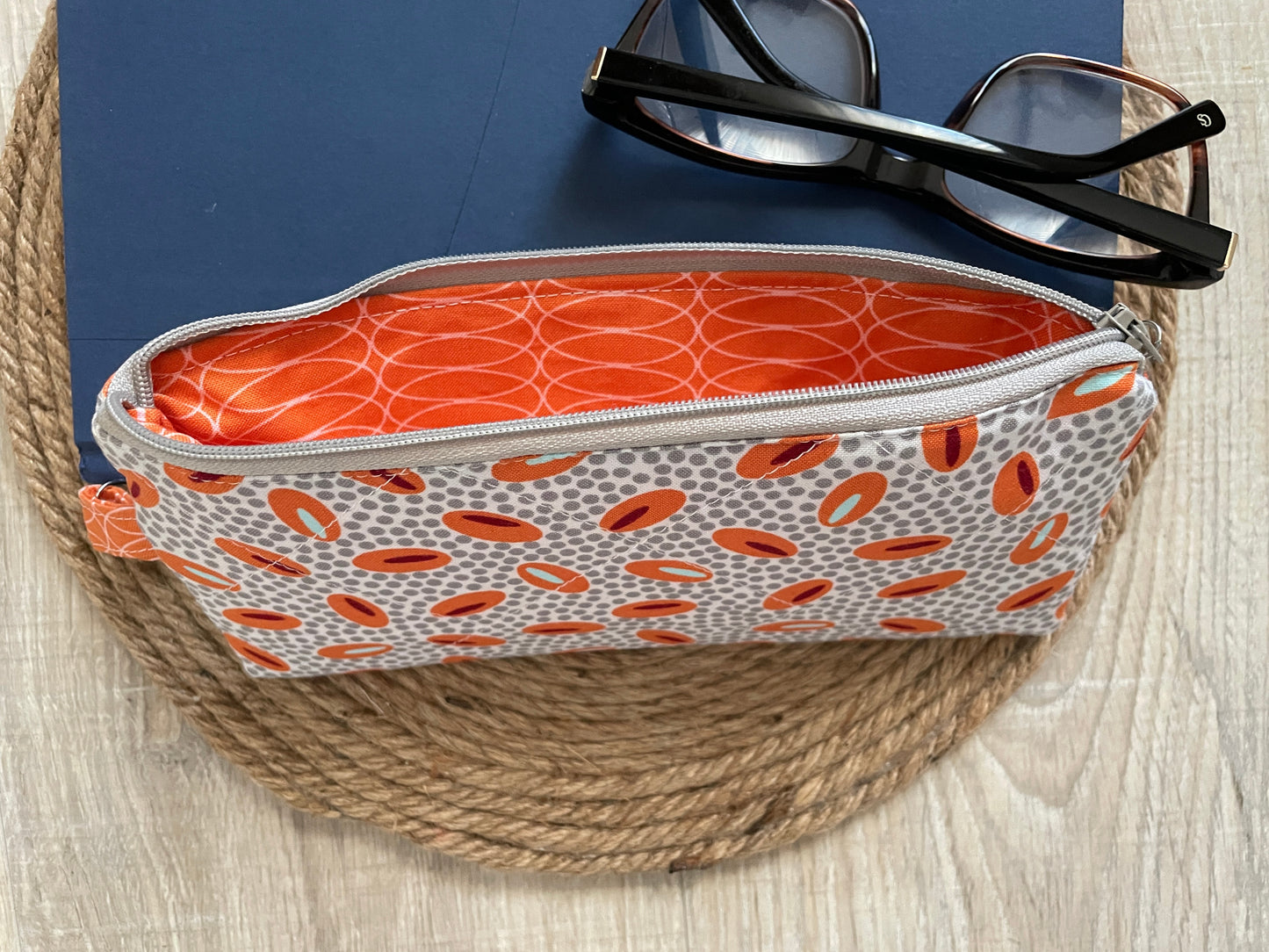 Small Quilted Zipper Pouch / Pencil Pouch / Sunglass Case