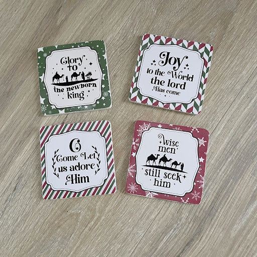 Christmas Coasters, Set of 4 Wooden Holiday Coasters