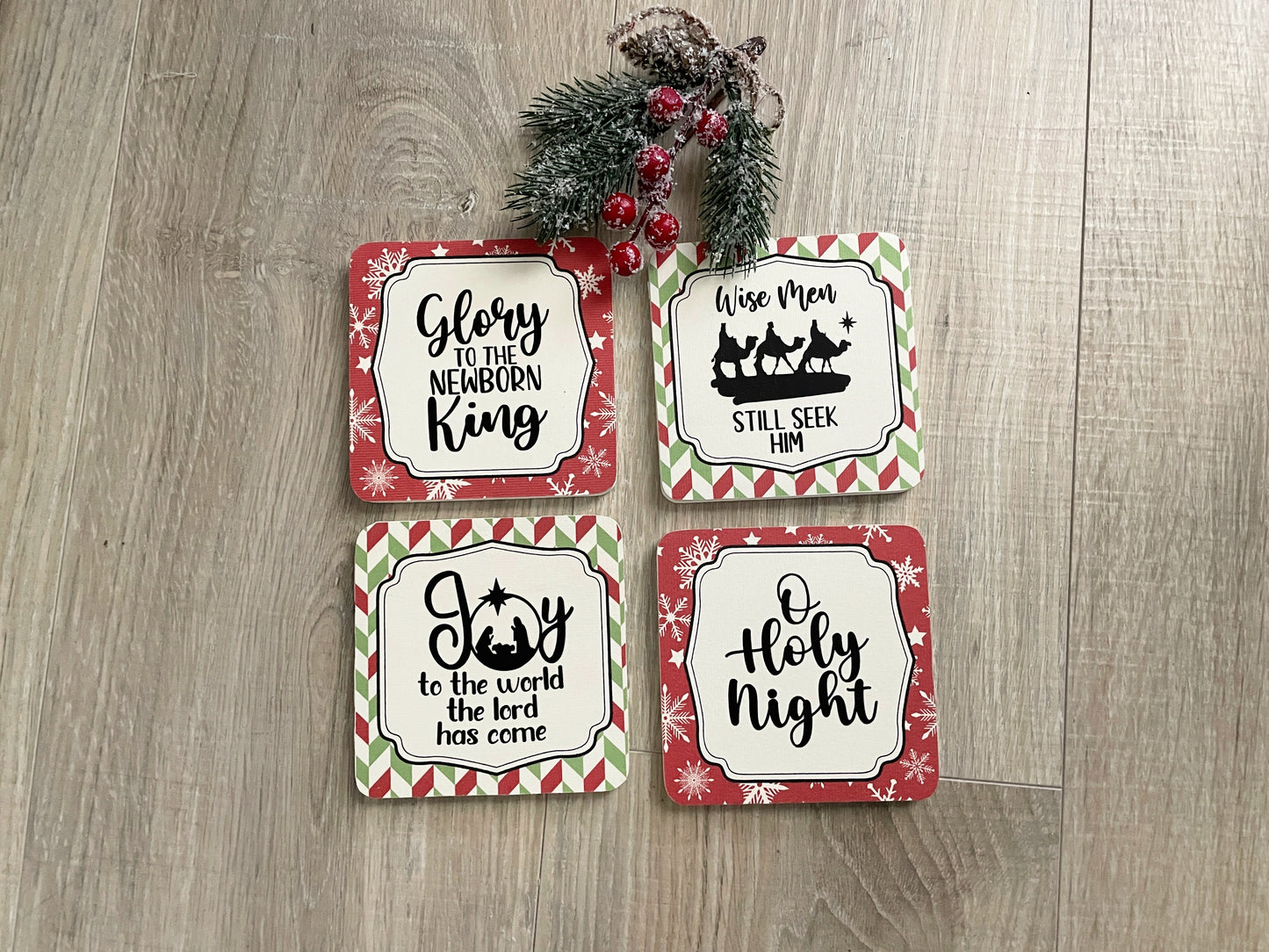 Framed Christmas Coaster Set – Faith‑Inspired Holiday Table Décor