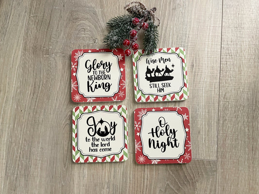 Framed Christmas Coaster Set – Faith‑Inspired Holiday Table Décor