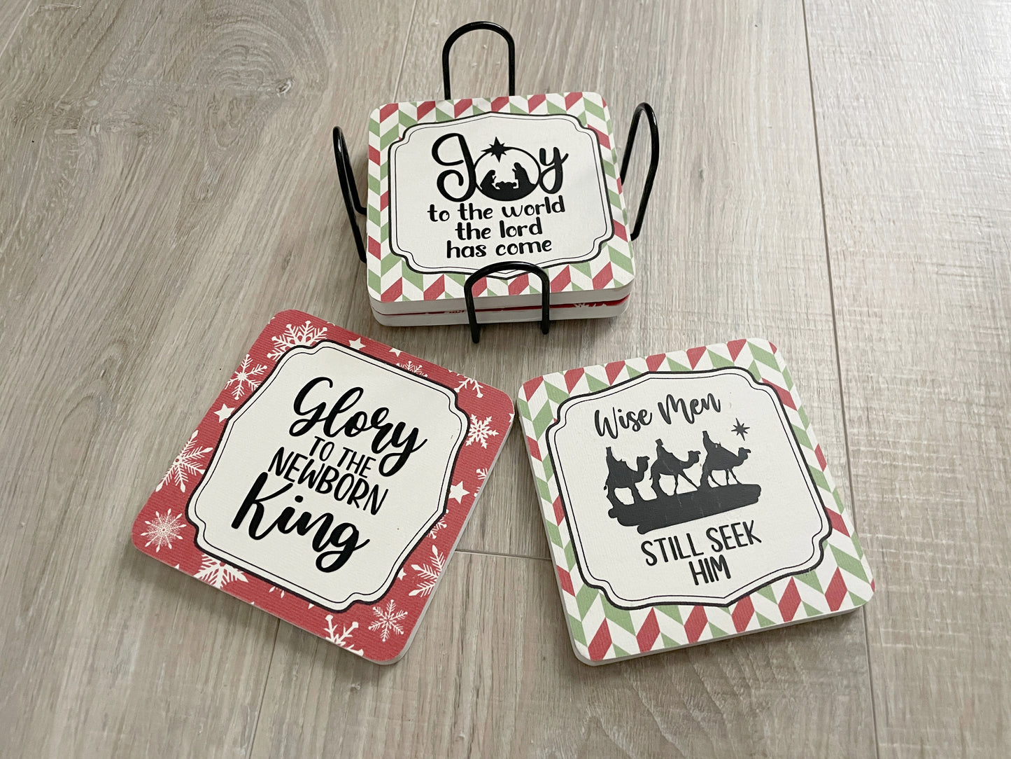 Framed Christmas Coaster Set – Faith‑Inspired Holiday Table Décor