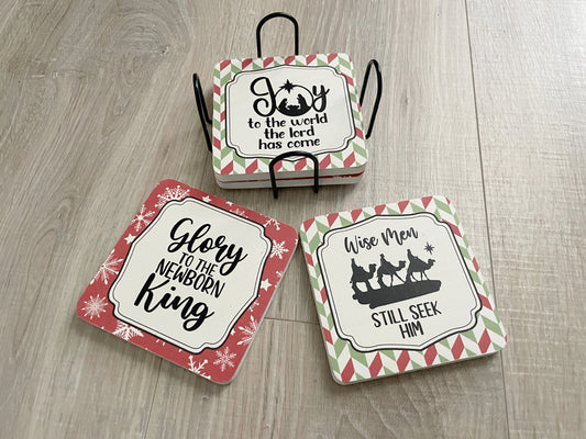 Framed Christmas Coaster Set – Faith‑Inspired Holiday Table Décor