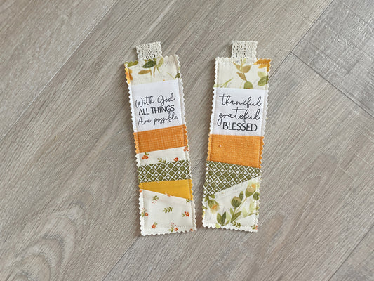 Faith‑Inspired Quilted Bookmark Set – 6 Handmade Pieces in Cream & Gold Tones