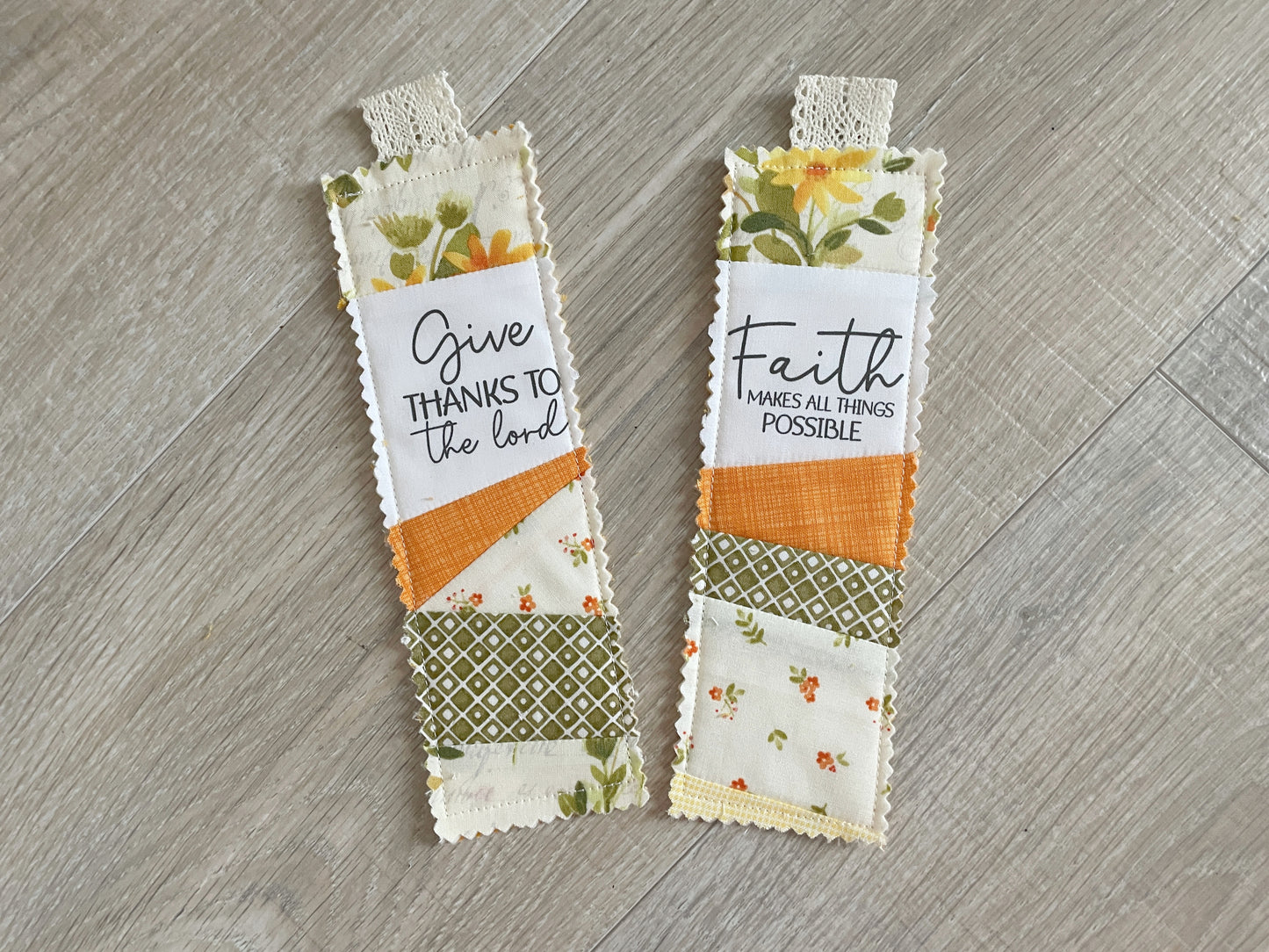 Faith‑Inspired Quilted Bookmark Set – 6 Handmade Pieces in Cream & Gold Tones