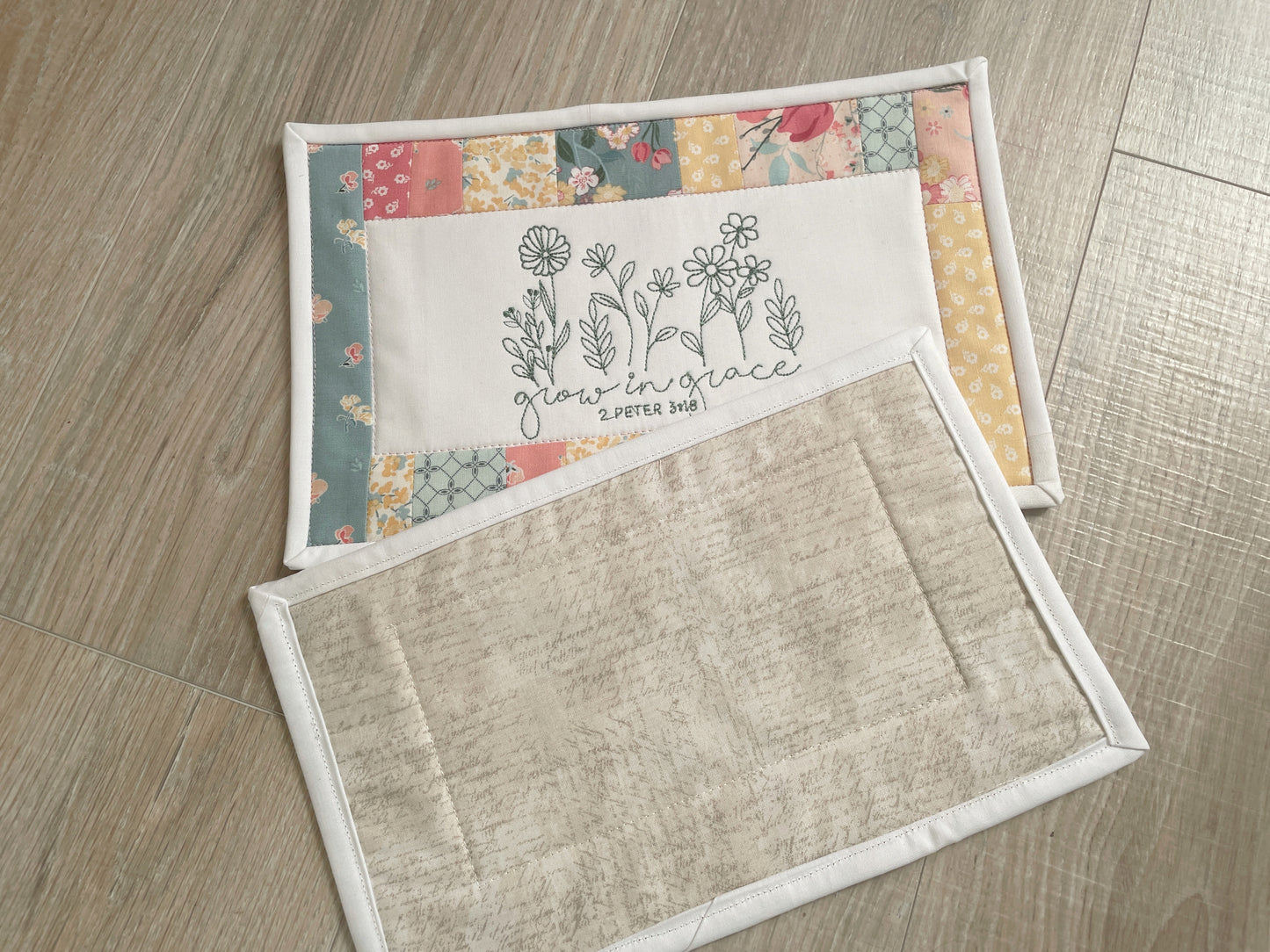 Christian Mug Rug Coaster, Quilted Mug Rug, Inspirational Desk Décor,