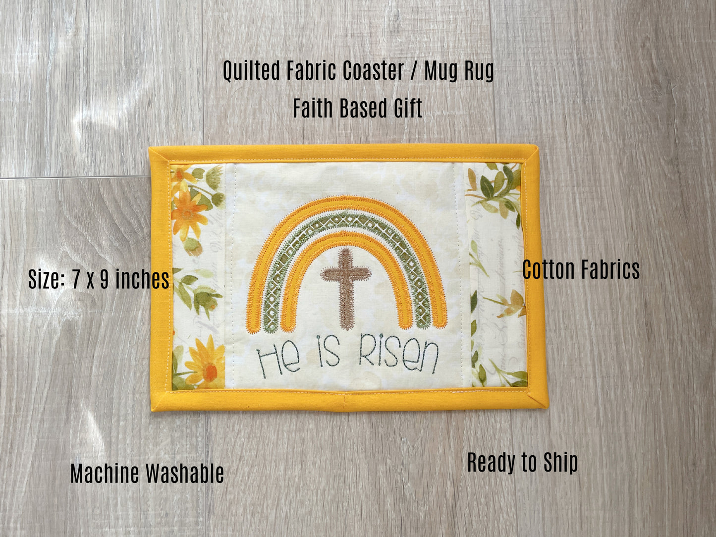 Christian Mug Rug Coaster, He Is Risen