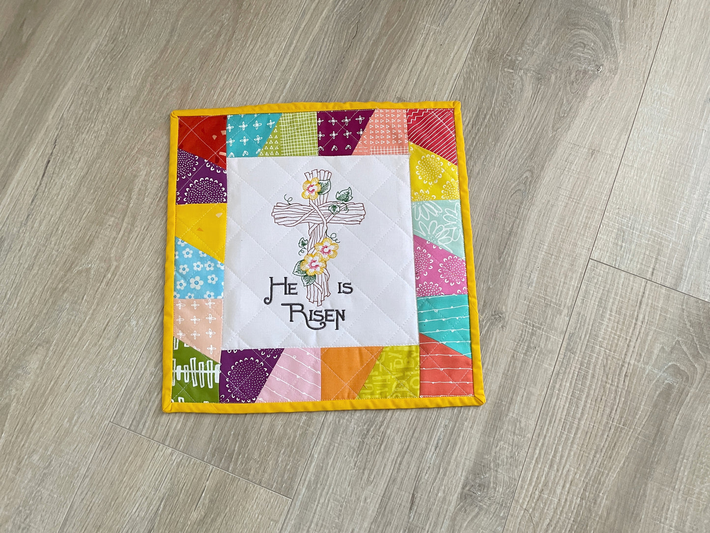 Handmade Easter Mini Quilt - He Is Risen Christian Wall Art