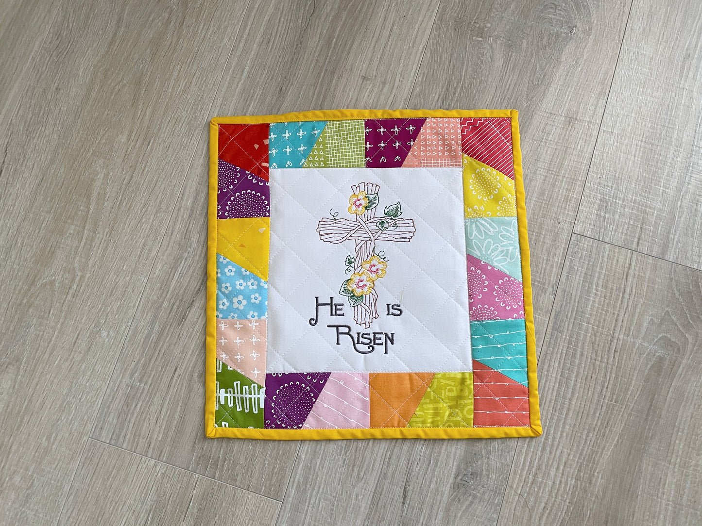 Handmade Easter Mini Quilt - He Is Risen Christian Wall Art