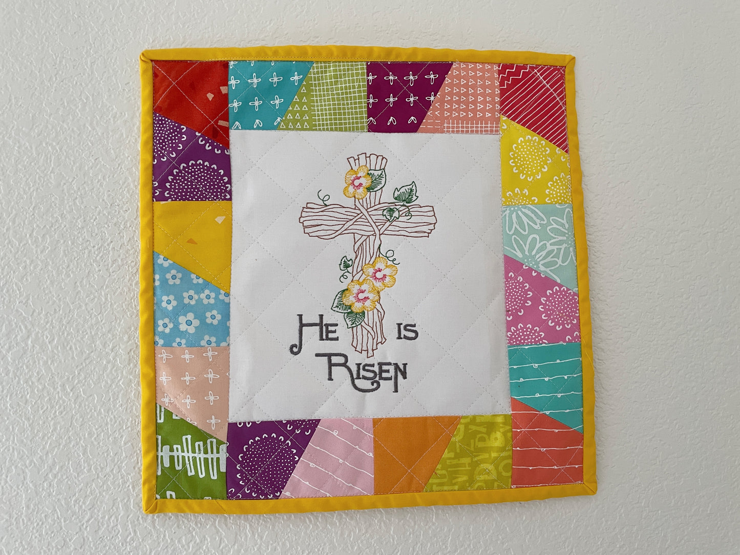Handmade Easter Mini Quilt - He Is Risen Christian Wall Art