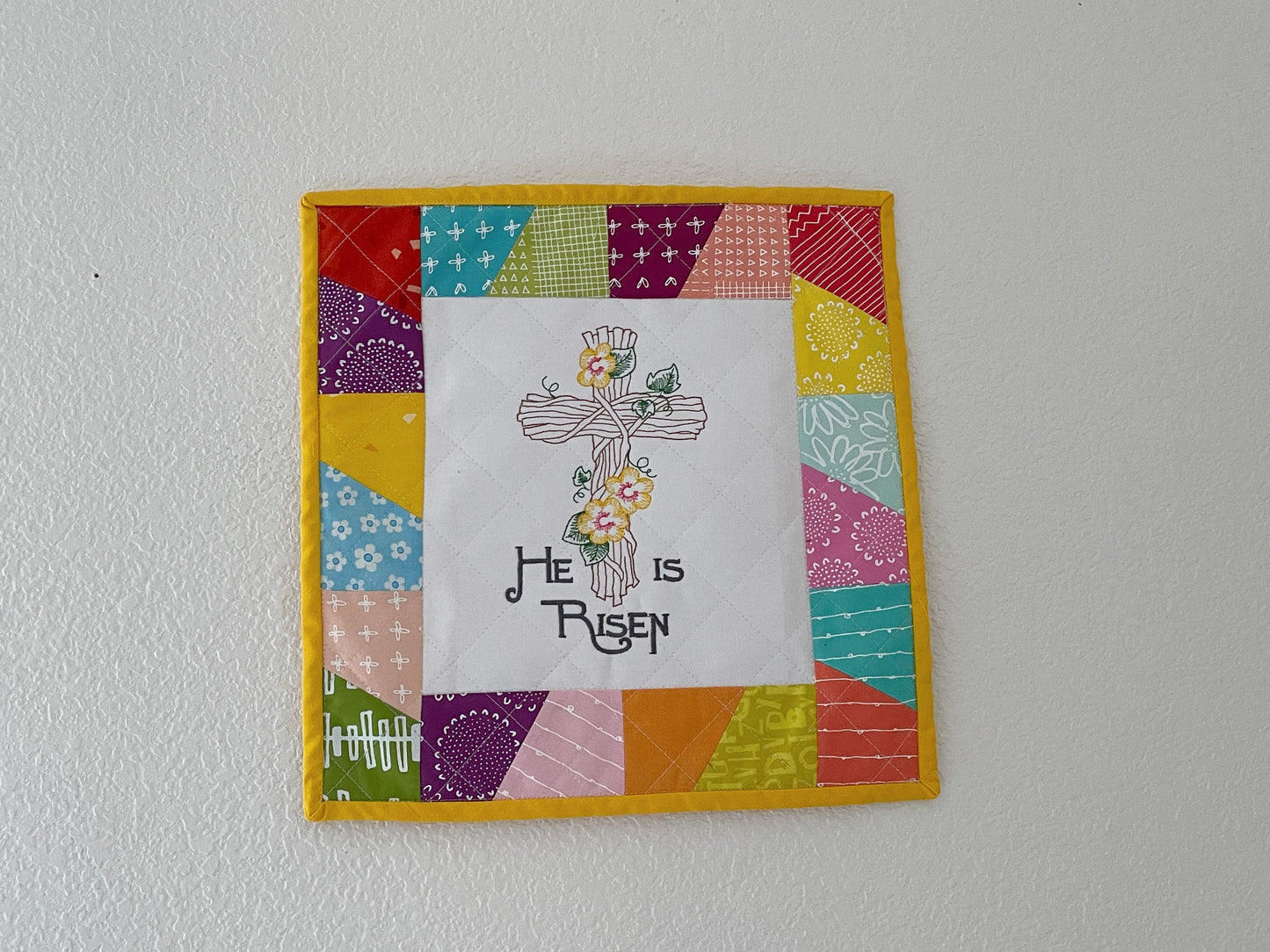 Handmade Easter Mini Quilt - He Is Risen Christian Wall Art