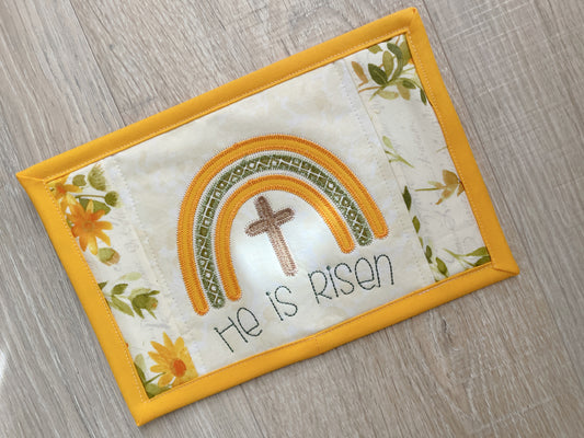 Christian Mug Rug Coaster, He Is Risen