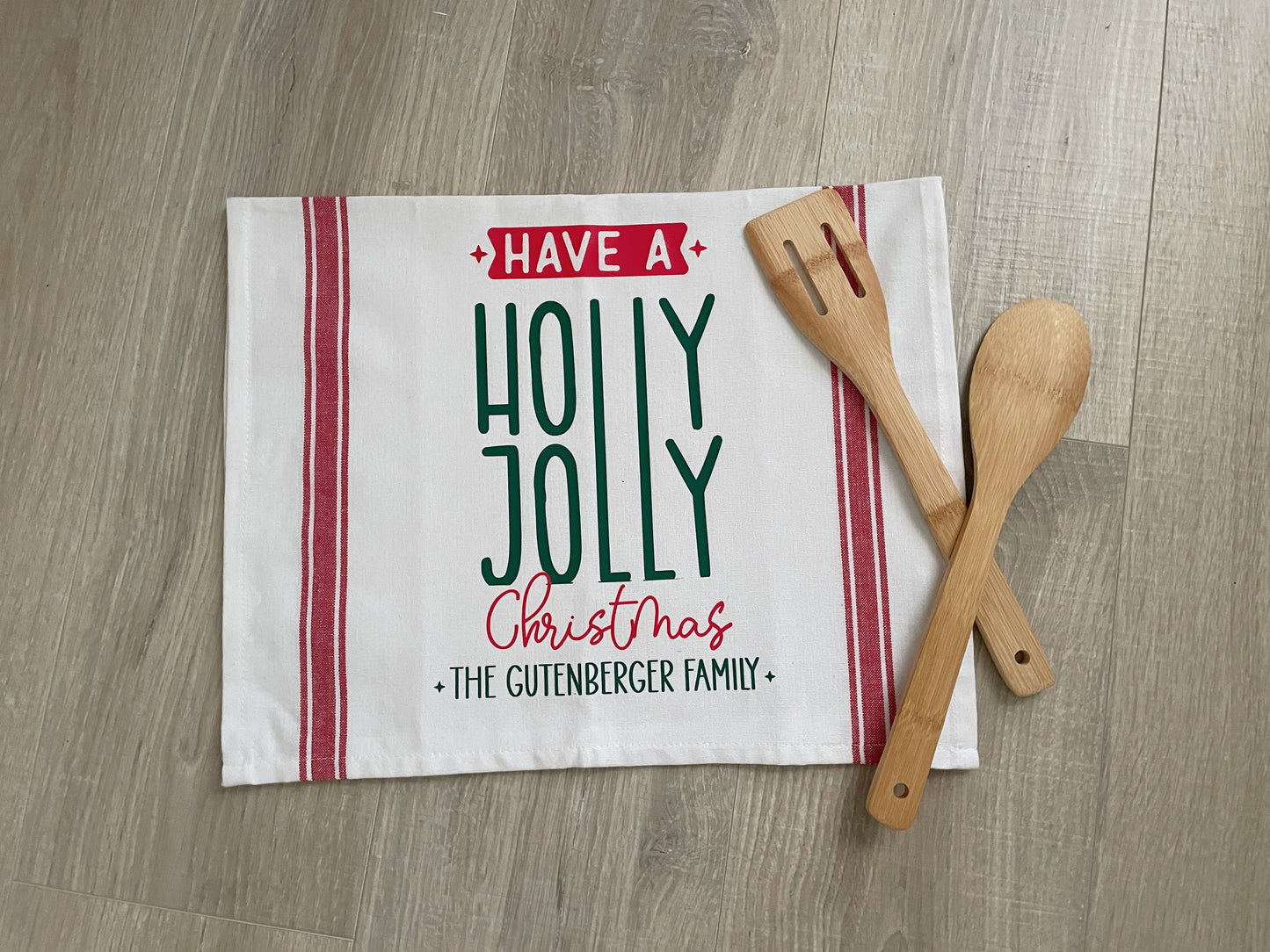 Personalized Christmas Kitchen Towel, Holly Jolly Christmas