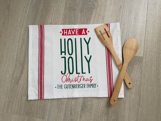 Personalized Christmas Kitchen Towel, Holly Jolly Christmas