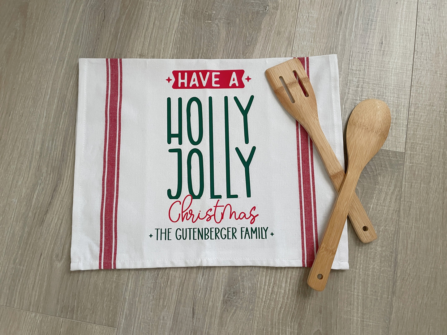 Personalized Christmas Kitchen Towel, Holly Jolly Christmas