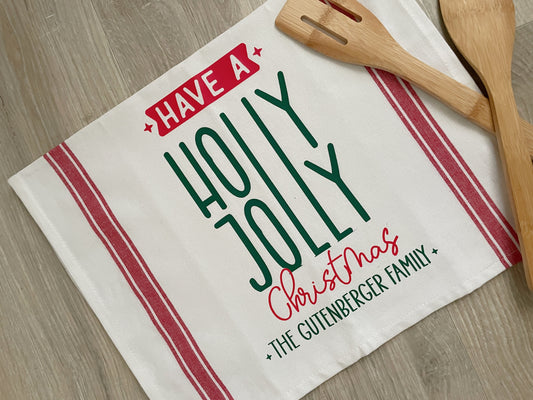 Personalized Christmas Kitchen Towel, Holly Jolly Christmas