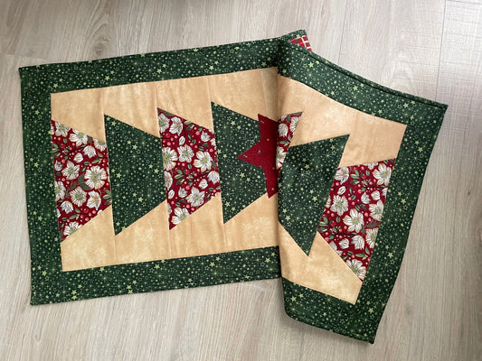 Christmas Tree Quilted Table Runner, Modern Farmhouse Table Decor, 18 x 40 Inches