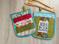 Quilted Christmas Potholder Set of 2: Holiday Kitchen Gift with Pocket