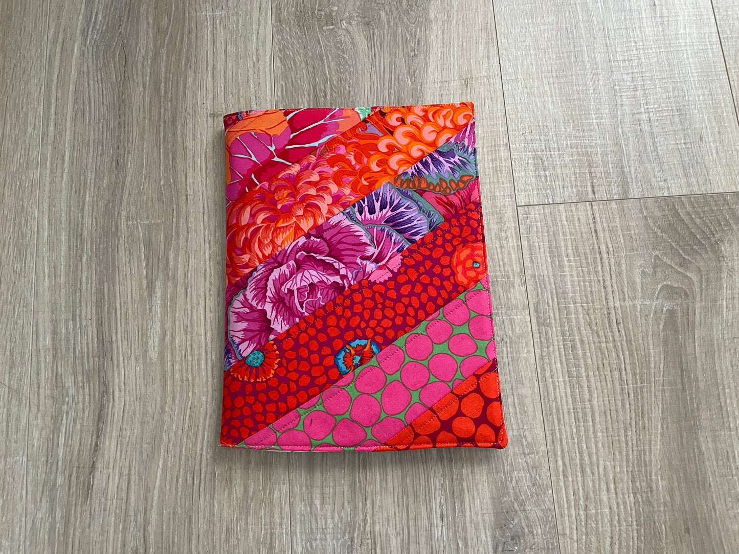 Composition Notebook Cover, Handmade Fabric Journal, Pink Red Kaffee Florals