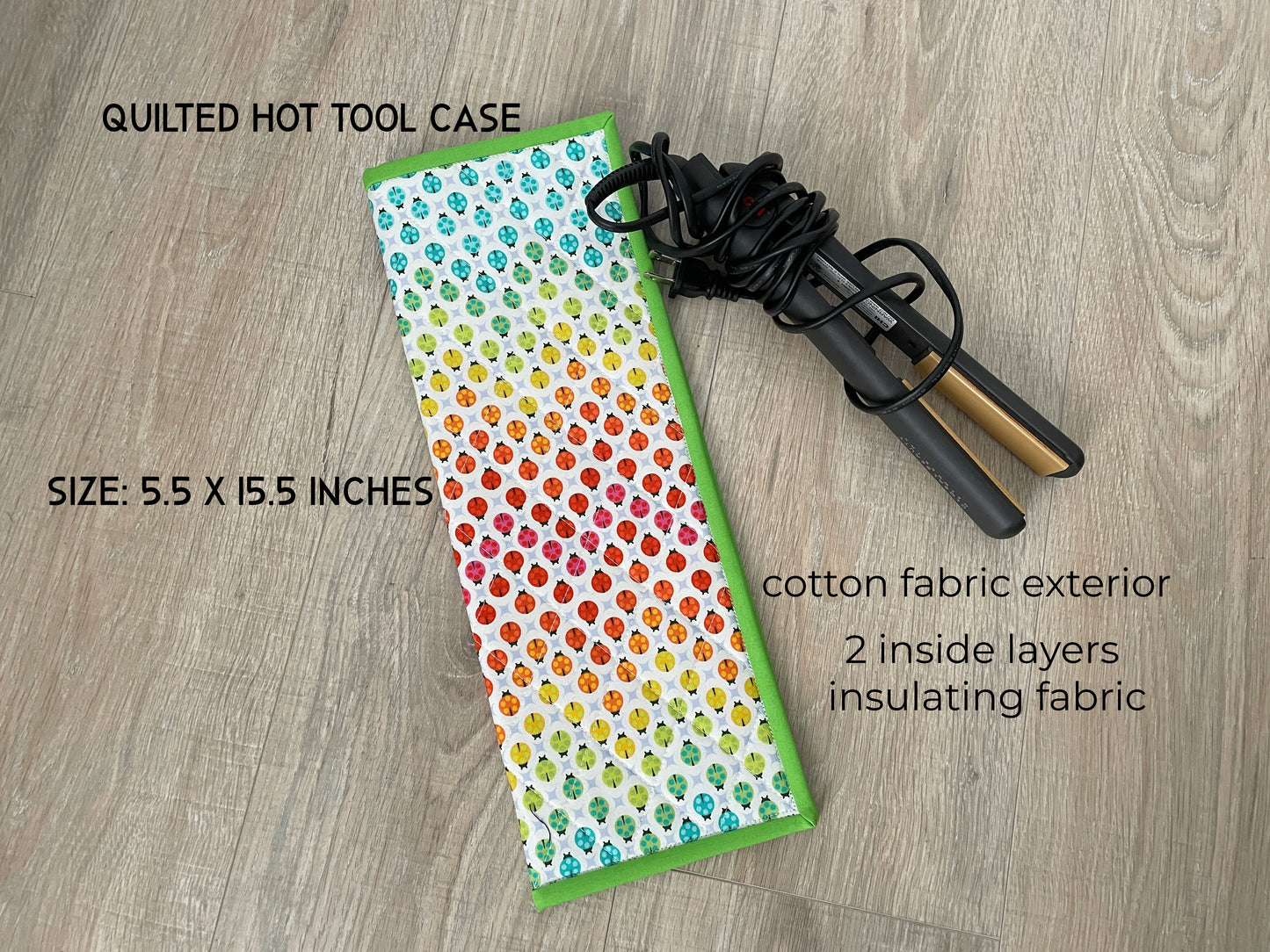Flat/Curling Iron Quilted Case, Rainbow Ladybugs