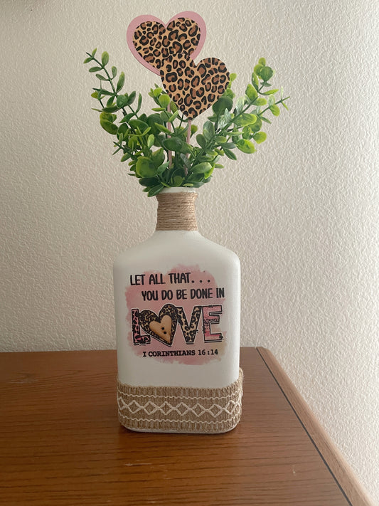 Cheetah Print Upcycled Vase - Faith Inspired 1 Corinthians 16:14 Decor