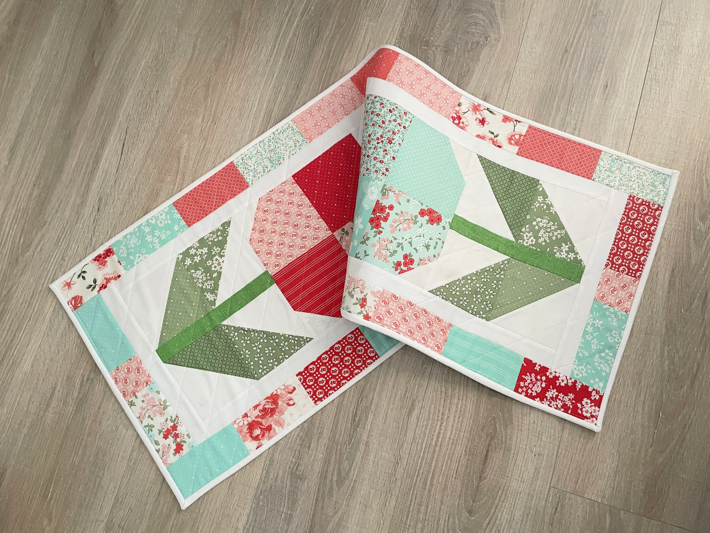 Quilted Table Runner, Handmade, Spring Tulips