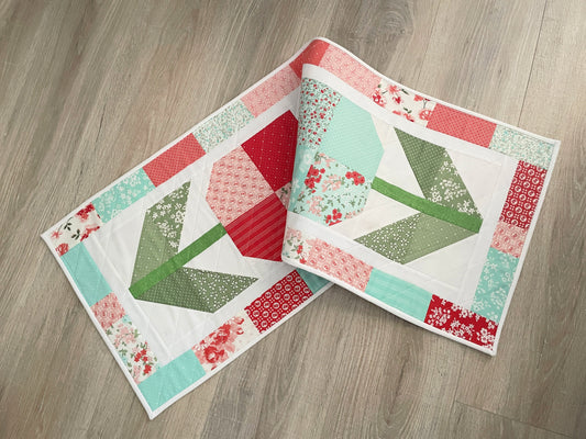 Quilted Table Runner, Handmade, Spring Tulips
