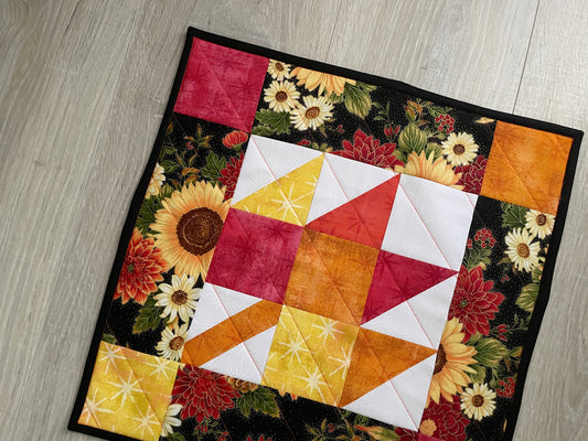 Autumn Leaf Quilted Table Topper, Harvest Table Centerpiece, Fall Mini Quilt