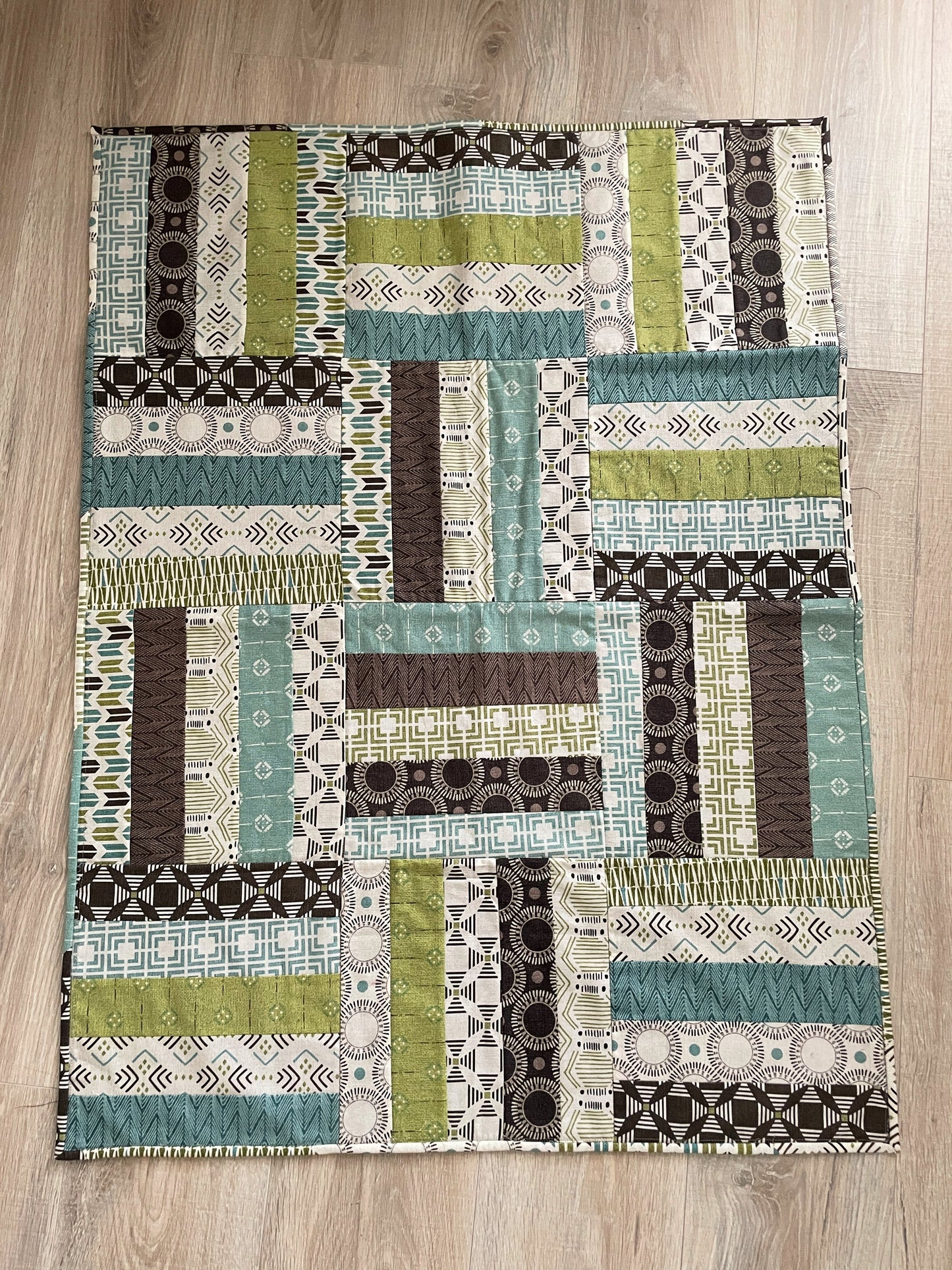 Boho Baby Boy Quilt in Earth Tones, Handmade Patchwork