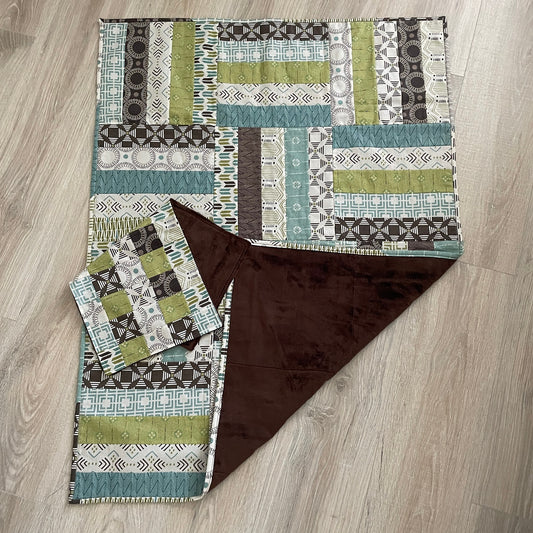 Boho Baby Boy Quilt in Earth Tones, Handmade Patchwork