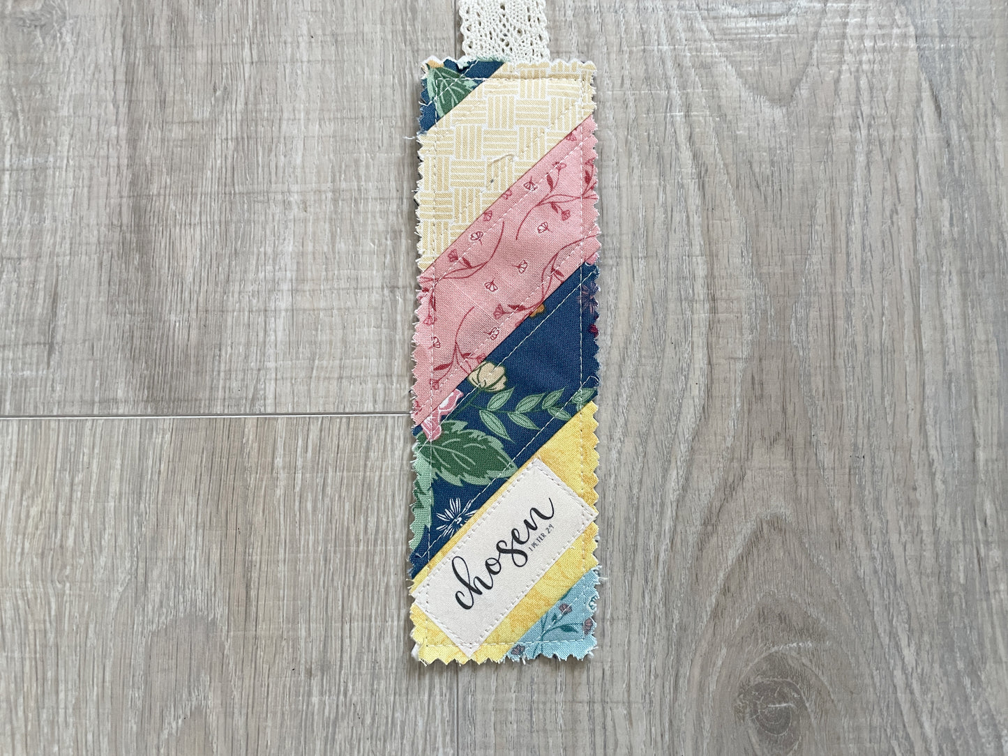 Handmade Quilted Scripture Bookmark Set – Scrappy Fabric with Stamped Bible Verses