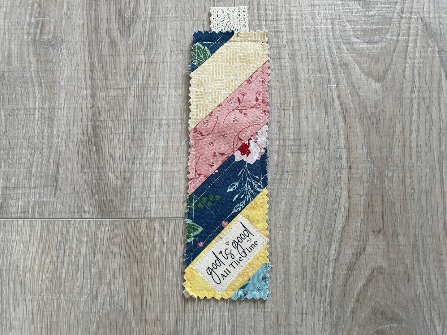 Handmade Quilted Scripture Bookmark Set – Scrappy Fabric with Stamped Bible Verses