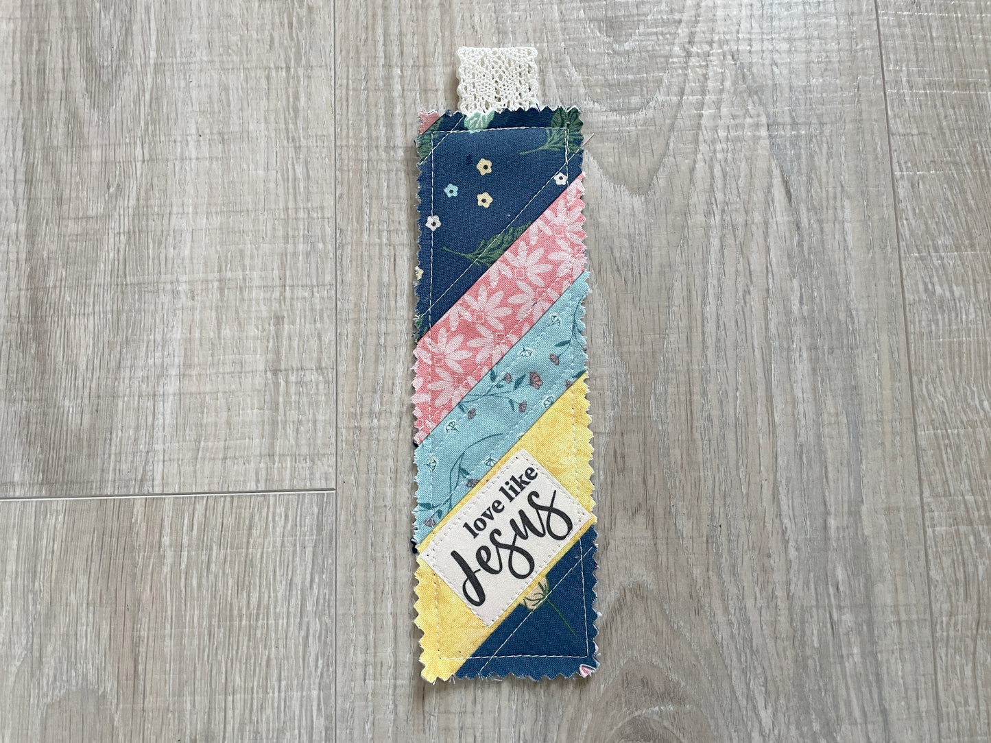 Handmade Quilted Scripture Bookmark Set – Scrappy Fabric with Stamped Bible Verses